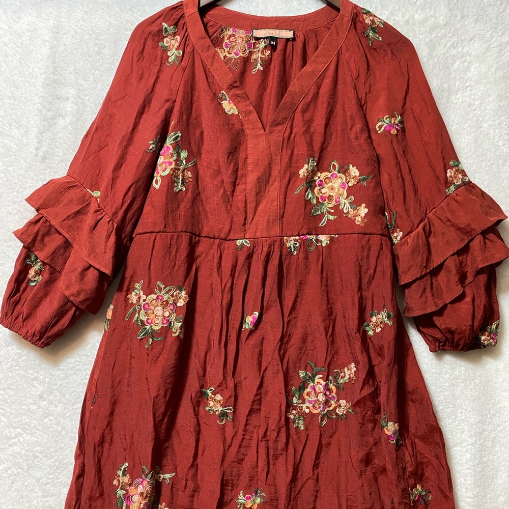 Olive Hill women’s medium floral dress with 3/4 ruffle sleeves